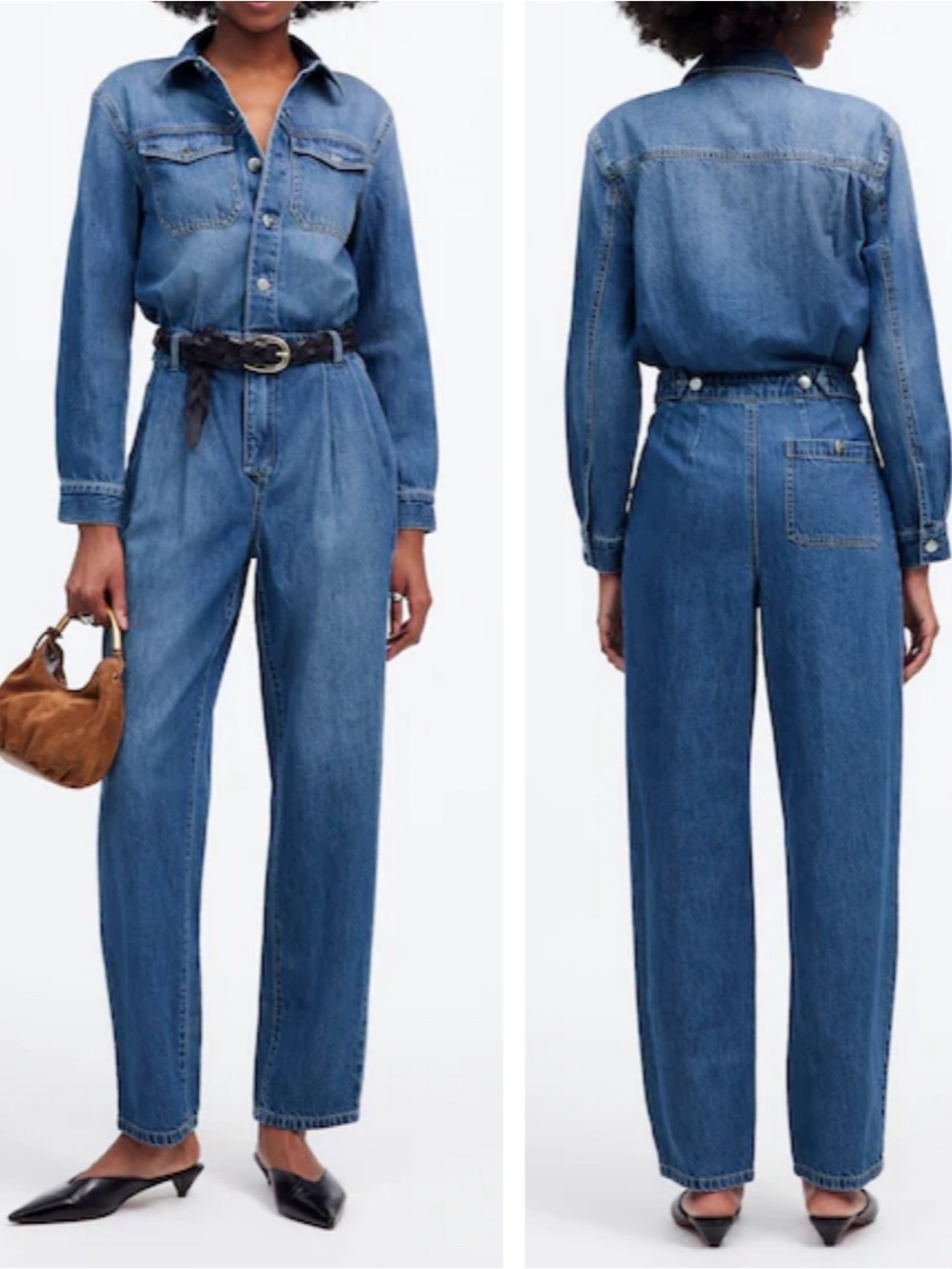 Madewell Pleated Barrel Leg Denim Jumpsuit Women’s Size 6 NWT Utility Blue